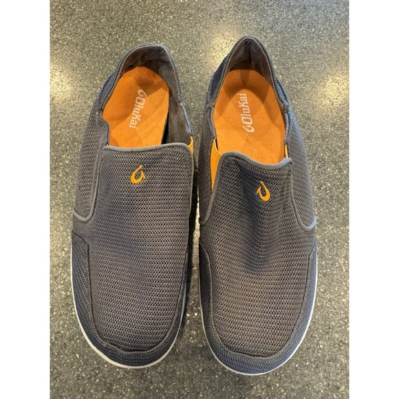 Olukai‎ Nohea Mesh Sneakers Men's 9.5 Gray Slip-On Loafers Collapsible Heels EUC - Picture 1 of 5